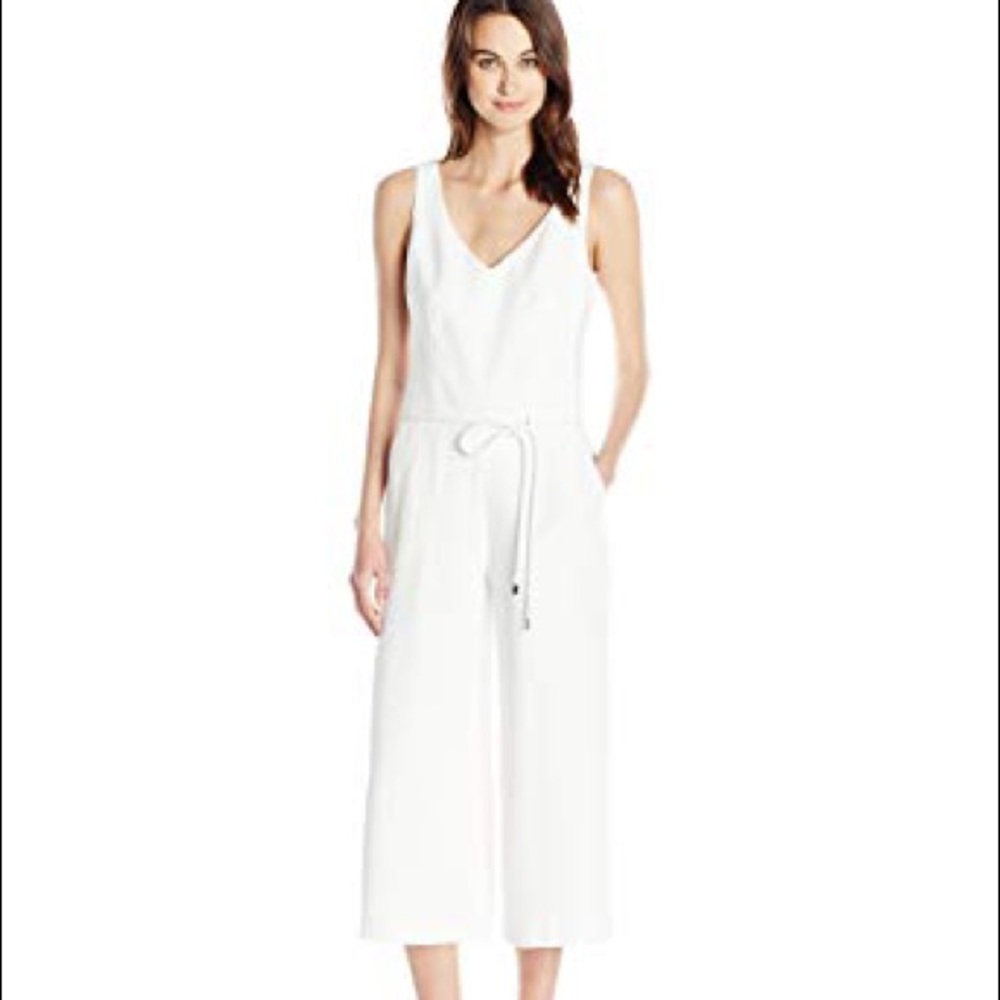 Trina Turk White Sleeveless V-Neck Wide-Leg Jumpsuit